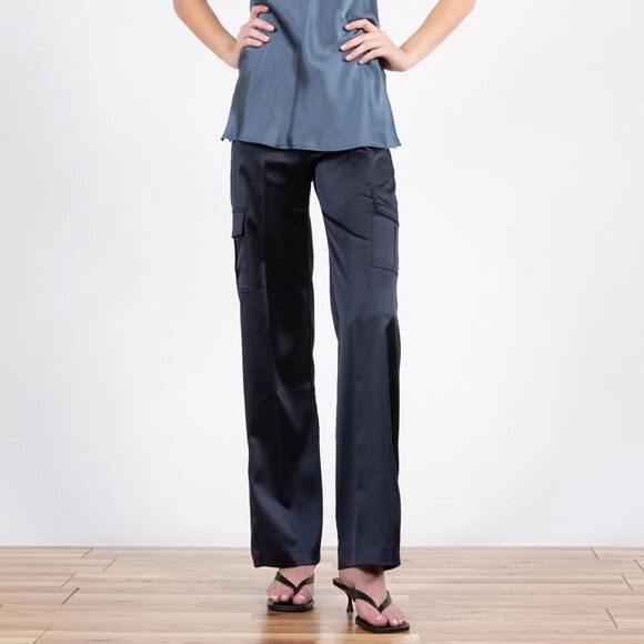 Avenue Montaigne Eclipse Satin Navy Wide Leg Cargo Pant Size 0